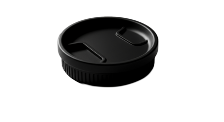 Sleek Black Camera Lens Cap on Dark Background with Subtle Lighting