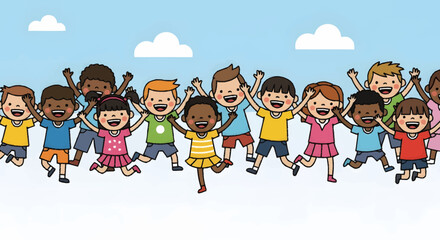 Happy Diverse Children Jumping Illustration