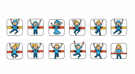 Finishing Line: Cartoon Characters Crossing the Tape Vector