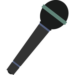 A black dynamic microphone with a blue and green accent stands ready for performance against a clear background