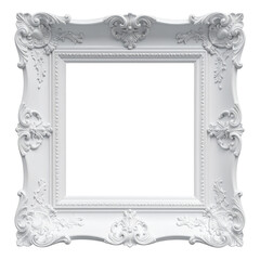 Ornate White Frame: A detailed close-up of a classic, ornate, white frame, exuding elegance, ready to display your cherished memories or artwork. 