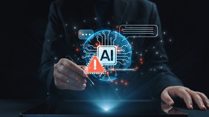 AI interface showing prompt error warning and system alert. AI prompt failure can lead to incorrect output or hallucination. Managing AI prompt error is crucial in safe AI deployment. Elide