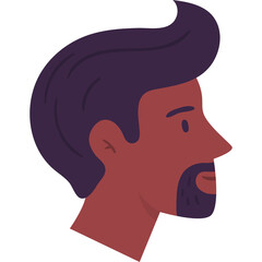 Side Profile Portrait Of A Man With Dark Hair And Beard In Flat Design Style With A Transparent Background