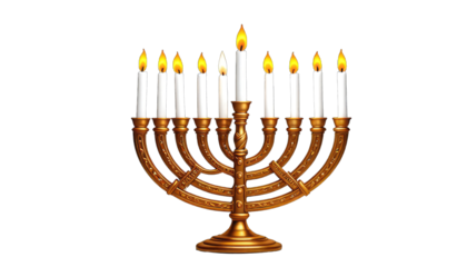 Gold menorah with burning candles