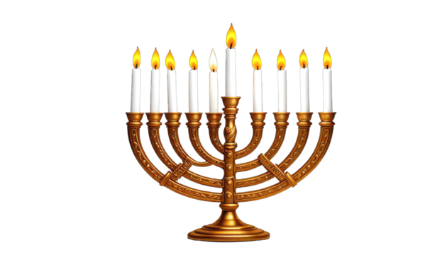 Gold menorah with burning candles