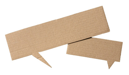 Brown blank cut out cardboard paper speech bubbles with copy space for text on transparent png background conversation discussion design element