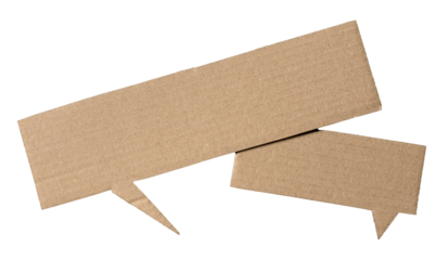 Brown blank cut out cardboard paper speech bubbles with copy space for text on transparent png background conversation discussion design element