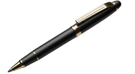 Luxurious Black and Gold Rollerball Pen on a Gradient Dark Background