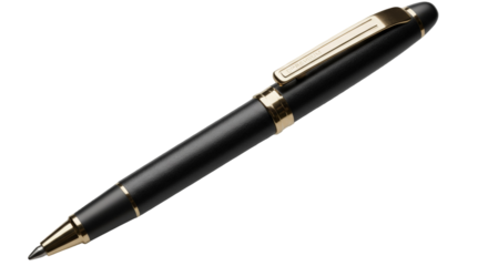 Luxurious Black and Gold Rollerball Pen on a Gradient Dark Background