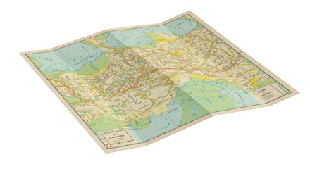 Partially Folded Vintage Geographic Map on a Light Background
