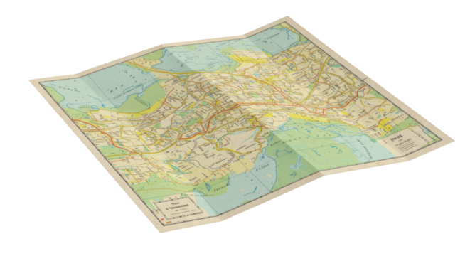 Partially Folded Vintage Geographic Map on a Light Background