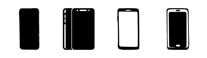 Collection of four smartphones displaying various front views and a stacked arrangement