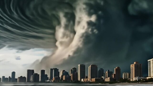 A large tornado is hitting the city