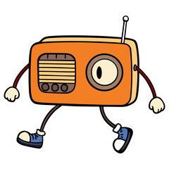 Walking retro radio vector illustration