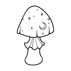 magical mushroom with crescent moon and stars outline
