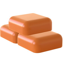 Three realistic tan colored square shaped medical plasters with rounded edges neatly stacked on a clean transparent background ideal for healthcare and first aid visuals