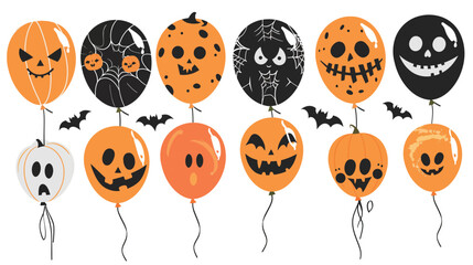 Obraz premium Cartoon style Halloween balloons with spooky faces, cute and scary party decoration illustration