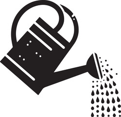 Black silhouette of a watering can pouring water drops