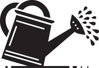 Black silhouette of a watering can pouring water drops