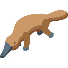 A Low Poly Isometric Illustration of a Brown Platypus with a Blue Gray Bill and Feet on a Transparent Background