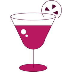 A Pink Martini Cocktail In A Glass With A Lemon Slice Garnish And A Transparent Background Isolated On White