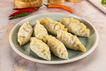 Japanese steamed Gyoza stuffed dumplings