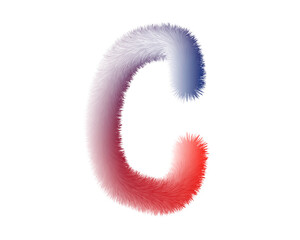 Fuzzy 3d letter C with gradient color on a cutout background