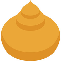 A cartoonish representation of a golden layered object with a distinct conical top and a wide base on a transparent background