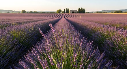 Lavender Field in Provence - Aromatic Purple Hues and Serene Landscape.