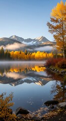 Autumn Serenity - Mountain Reflection on Calm Lake.
