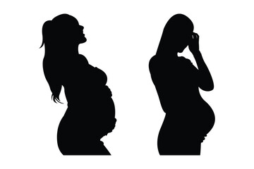 pregnant icon symbol Vector Black silhouettes. silhouette of a beautiful pregnant woman with long hair . eps 10 