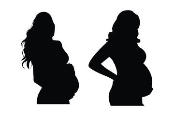 Pregnant woman silhouette, maternity profile vector, expecting mother clipart, side view pregnancy icons .  Future mom. Big set. eps 10