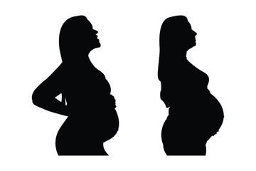 Pregnant woman silhouette, maternity profile vector, expecting mother clipart, side view pregnancy icons .  Future mom. Big set. eps 10