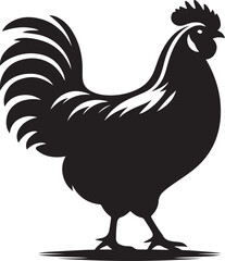 Silhouette of a proud rooster standing with tail feathers spread