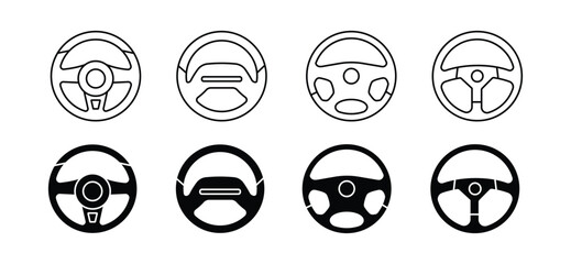 Steering wheel silhouette icon set vector  . Truck steering wheel silhouette vector flat illustration design . eps 10