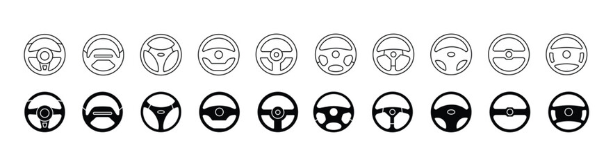 Steering wheel silhouette icon set vector  . Truck steering wheel silhouette vector flat illustration design . eps 10