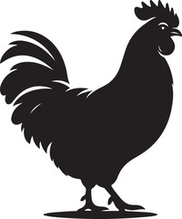 Silhouette of a proud rooster standing with tail feathers spread