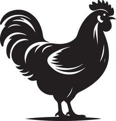 Silhouette of a proud rooster standing with tail feathers spread