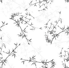 natural floral ink drawing bamboo leaf seamless pattern vector.