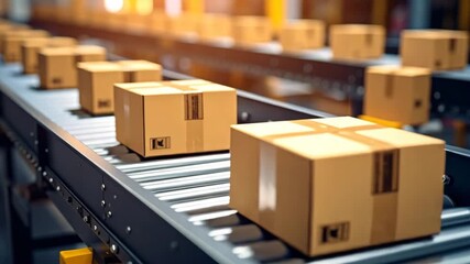 Cardboard boxes conveyor belt automated distribution logistics - Powered by Adobe