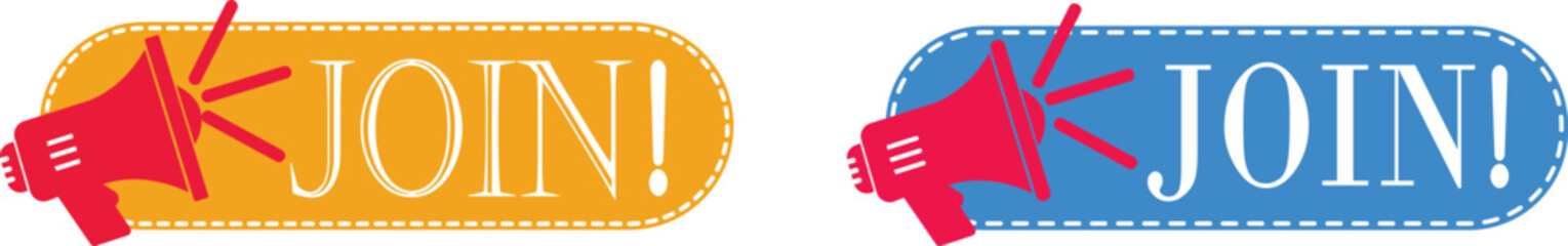 Join Banner icon set. Hiring employment symbol. Human resources concept. Announcement with loudspeaker bubble icon. Label or tag with loudspeaker. Modern registration sign. Vector illustration.