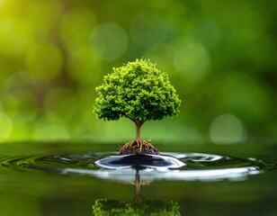 Resilience - A Young Tree Thriving in Water, Symbolizing Growth.