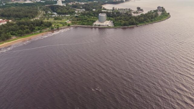 Miri Coastal Aerial Footage &ndash; Jeti Miri Marina and Park Miri, Sarawak, Malaysia