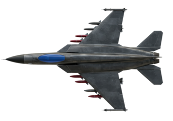 Dark gray military fighter jet with missiles isolated PNG, modern warplane on transparent background for aviation and defense concepts