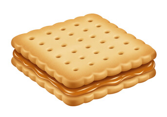 Delicious square peanut butter sandwich cracker isolated PNG, sweet snack food for dessert or treat on transparent background
