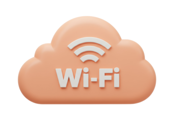 Peach cloud with Wi-Fi symbol isolated PNG, wireless internet connection for technology and communication