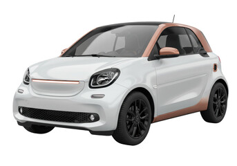 Modern white and copper electric car isolated, compact vehicle for urban transportation and eco-friendly lifestyle
