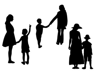 Silhouette of Families with Children Holding Hands