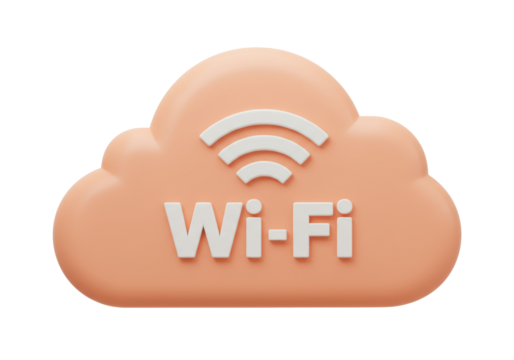 Peach cloud with Wi-Fi symbol isolated PNG, wireless internet connection for technology and communication