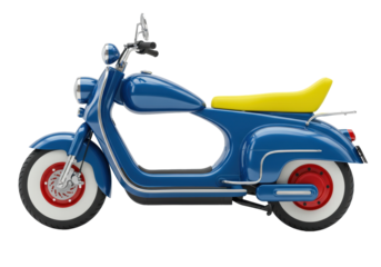 Blue vintage scooter isolated on transparent background, retro moped PNG for transportation and design use